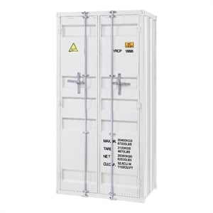 Benjara Double Door Storage Wardrobe with Recessed Panels & Cremone Bolts- White