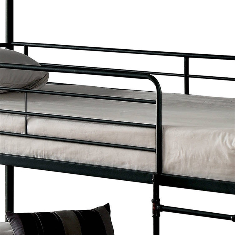 Benjara 3 Tier Industrial Style Twin Size Bunk Bed with 2 Ladders- Black