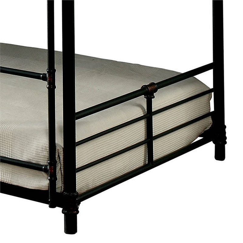 Benjara 3 Tier Industrial Style Twin Size Bunk Bed with 2 Ladders- Black