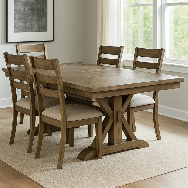 Benjara Transitional Style Wooden Dining Table with Trestle Base- Brown