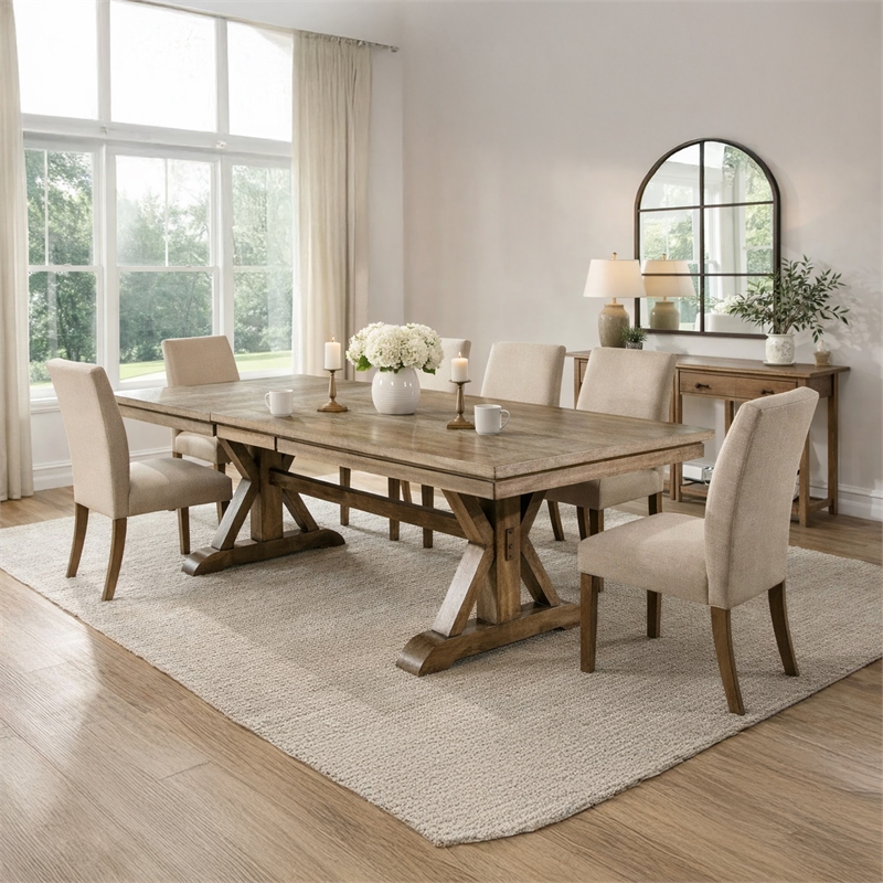 Benjara Transitional Style Wooden Dining Table with Trestle Base- Brown