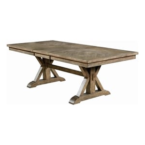 Benjara Transitional Style Wooden Dining Table with Trestle Base- Brown