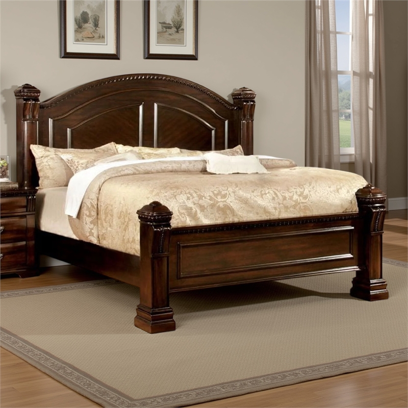 Benjara California King Bed with Paneled Details and Camelback Headboard- Brown