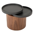 Benjara Cylindrical Wooden End Table with Swivel Tray Top- Brown and Black
