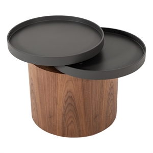 Benjara Cylindrical Wooden End Table with Swivel Tray Top- Brown and Black