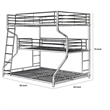 Benjara Industrial 3 Tier Bunk Bed with Curved Metal Frame & Guardrails- Silver