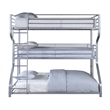 Benjara Industrial 3 Tier Bunk Bed with Curved Metal Frame & Guardrails- Silver