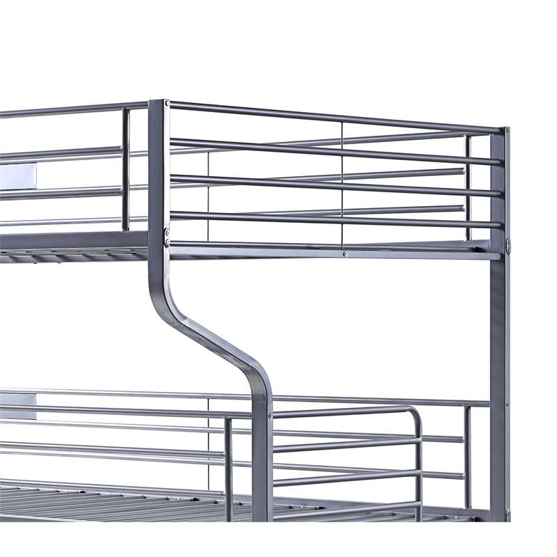 Benjara Industrial 3 Tier Bunk Bed with Curved Metal Frame & Guardrails- Silver
