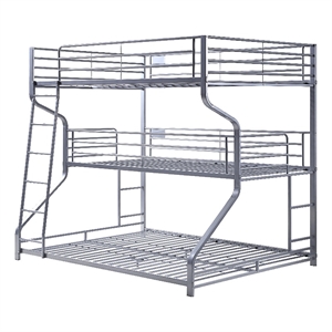 Benjara Industrial 3 Tier Bunk Bed with Curved Metal Frame & Guardrails- Silver
