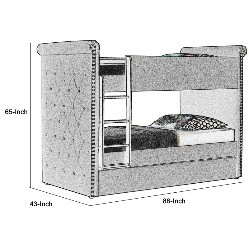 Benjara Chesterfield Design Twin Size Bunk Bed with Nailhead Trim- Beige & Black