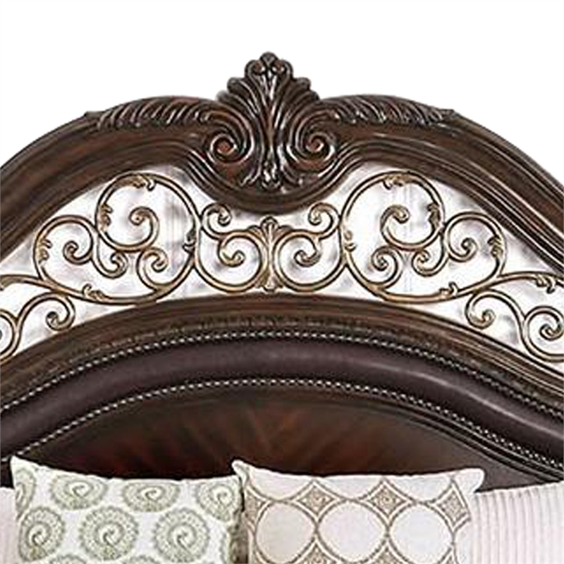 Benjara California King Wooden Bed with Intricate Carved Headboard- Brown