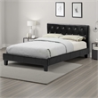 Benjara Low Profile California King Size Bed with Button Tufted Headboard- Black
