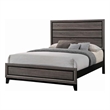 Benjara Transitional Wooden Eastern King Bed with Plank Headboard- Gray Oak