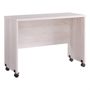 Benjara Rectangular Wooden Desk Return with Casters and Grain Details- White Oak