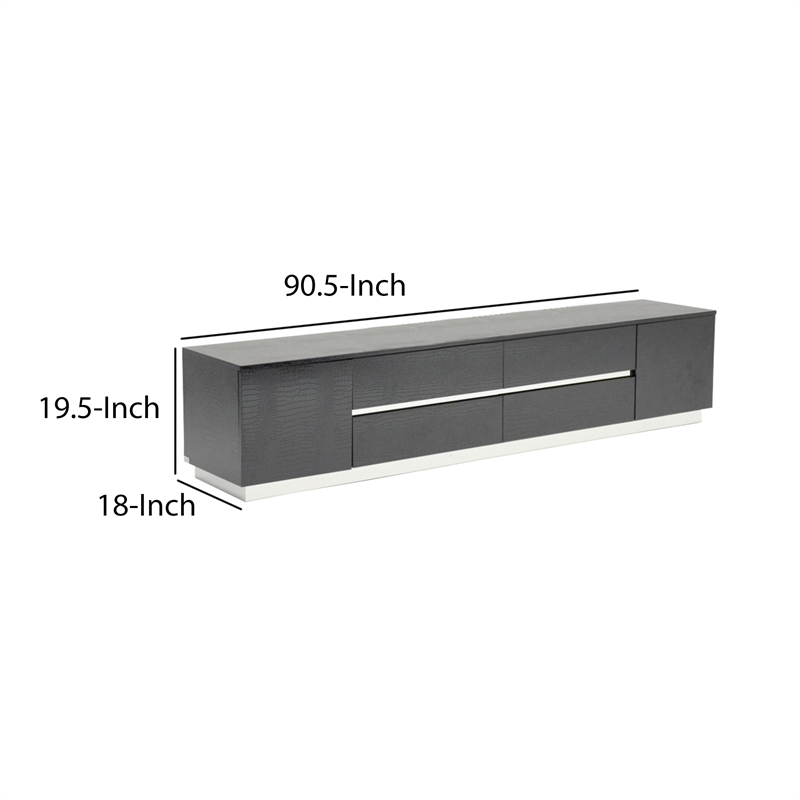 Benjara 4 Drawers and 2 Doors Wooden TV Stand with Floating Plinth Base- Black