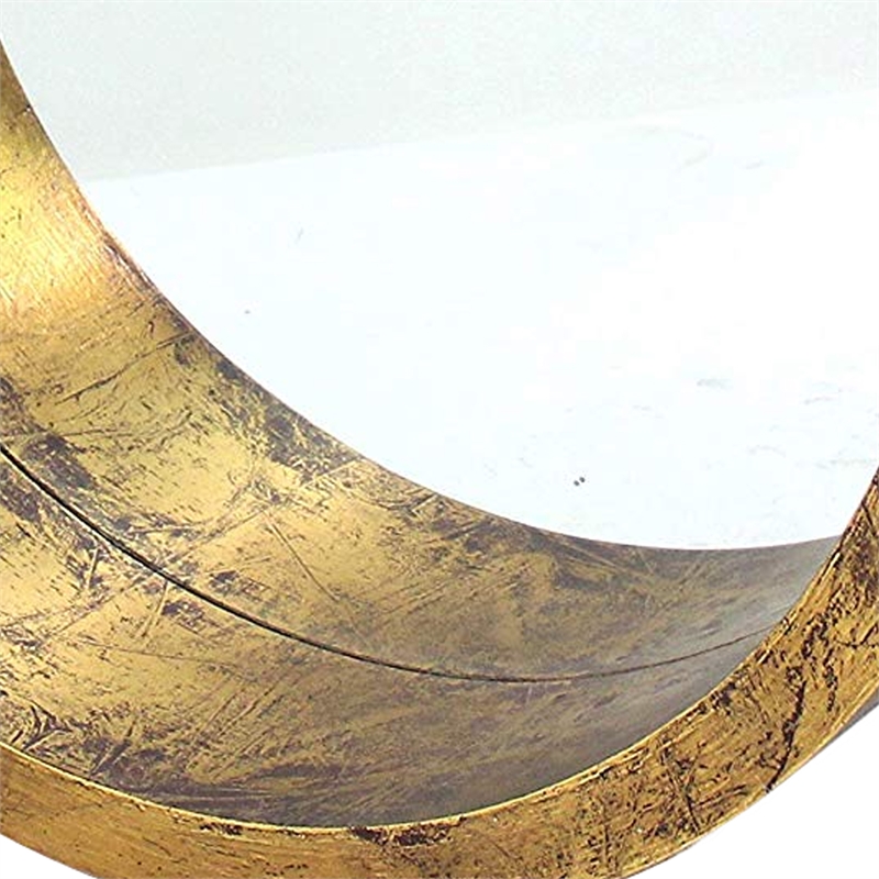 Benjara Rustic Style Wall Mirror with Round Tray Shape Frame- Gold and Silver