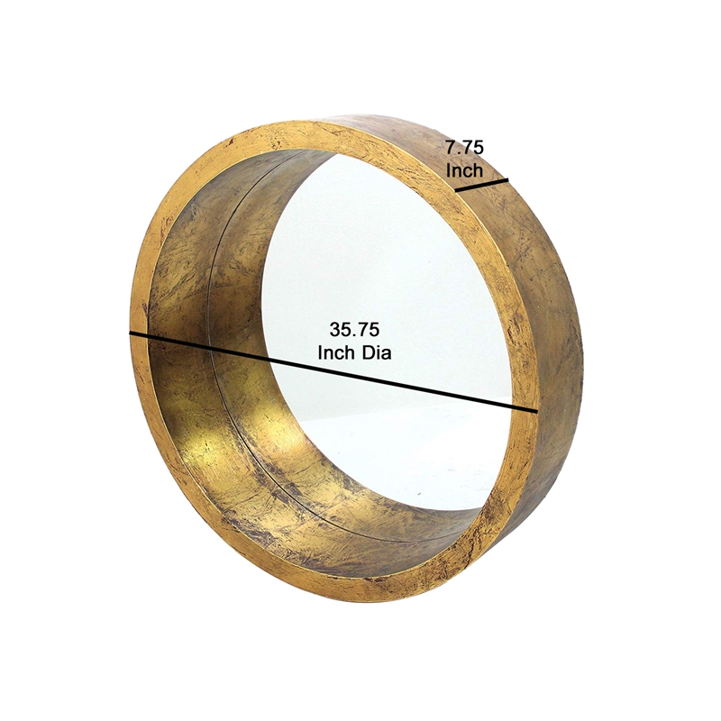 Benjara Rustic Style Wall Mirror with Round Tray Shape Frame- Gold and Silver