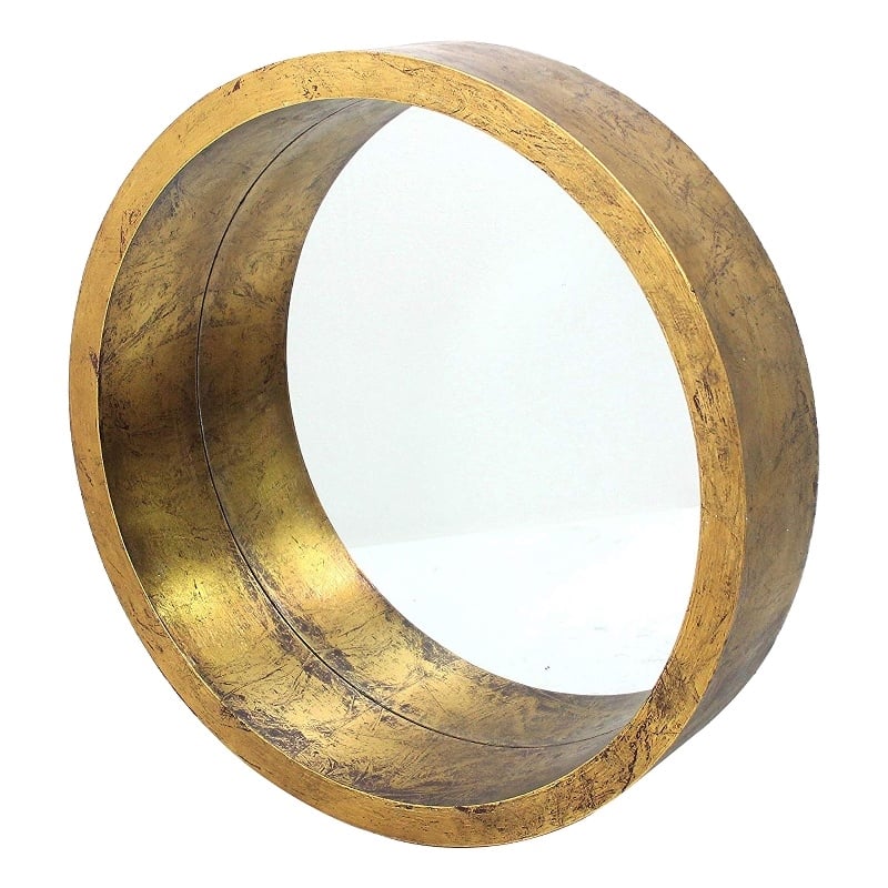 Benjara Rustic Style Wall Mirror with Round Tray Shape Frame- Gold and Silver