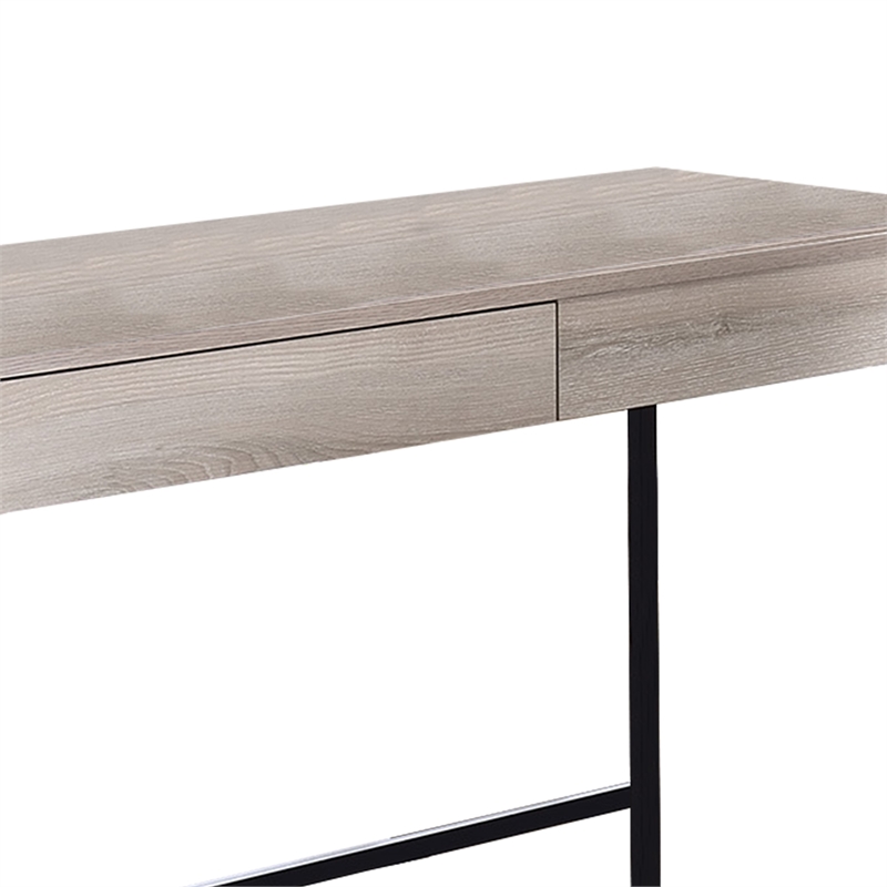 Benjara Wooden Desk with 2 Drawers and Metal Frame- Washed White and Black