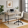 Benjara Wooden Desk with 2 Drawers and Metal Frame- Washed White and Black