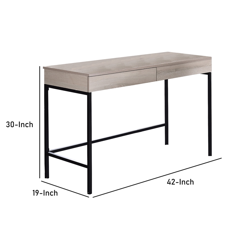 Benjara Wooden Desk with 2 Drawers and Metal Frame- Washed White and Black