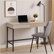 Benjara Wooden Desk with 2 Drawers and Metal Frame- Washed White and Black