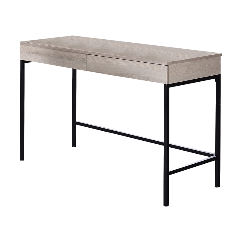 Benjara Wooden Desk with 2 Drawers and Metal Frame- Washed White and Black