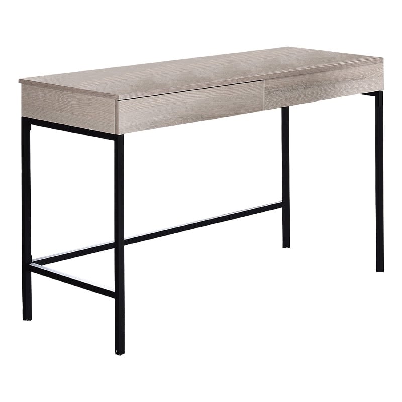 Benjara Wooden Desk with 2 Drawers and Metal Frame- Washed White and Black