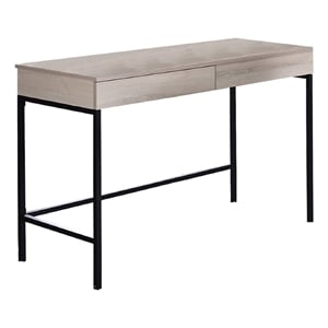 Benjara Wooden Desk with 2 Drawers and Metal Frame- Washed White and Black