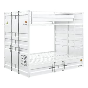 Benjara Industrial Style Full Size Bunk Bed with Recessed Panel Design- White