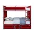 Benjara Industrial Style Full Size Bunk Bed with Recessed Panel Design- Red