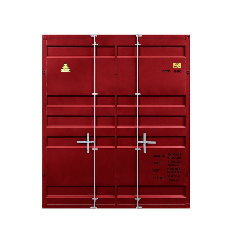 Benjara Industrial Style Full Size Bunk Bed with Recessed Panel Design- Red