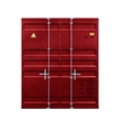 Benjara Industrial Style Full Size Bunk Bed with Recessed Panel Design- Red