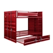 Benjara Industrial Style Full Size Bunk Bed with Recessed Panel Design- Red