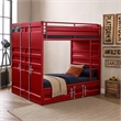 Benjara Industrial Style Full Size Bunk Bed with Recessed Panel Design- Red