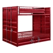 Benjara Industrial Style Full Size Bunk Bed with Recessed Panel Design- Red
