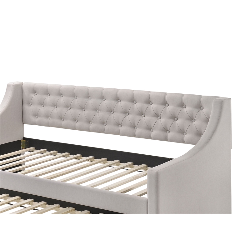 Benjara Fabric Twin Size Daybed with Button Tufted Back & Sloped Arms-Light Gray