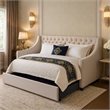 Benjara Fabric Twin Size Daybed with Button Tufted Back & Sloped Arms-Light Gray