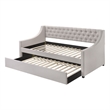 Benjara Fabric Twin Size Daybed with Button Tufted Back & Sloped Arms-Light Gray