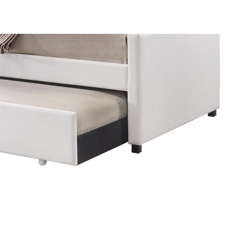 Benjara Leatherette Twin Size Daybed and Trundle with Sloped Back- White