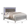 Benjara Contemporary Button Tufted Eastern King Bed with Ornate Bun Feet-Silver