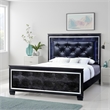 Benjara Textured California King Size Bed with Silver Trim Accents- Black