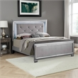 Benjara Textured California King Size Bed with Silver Trim Accents- Beige