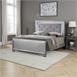 Benjara Textured Eastern King Size Bed with Silver Trim Accents- Beige