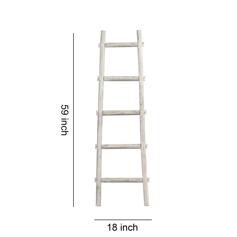 Benjara Transitional Style Wooden Decor Ladder with 5 Steps- White