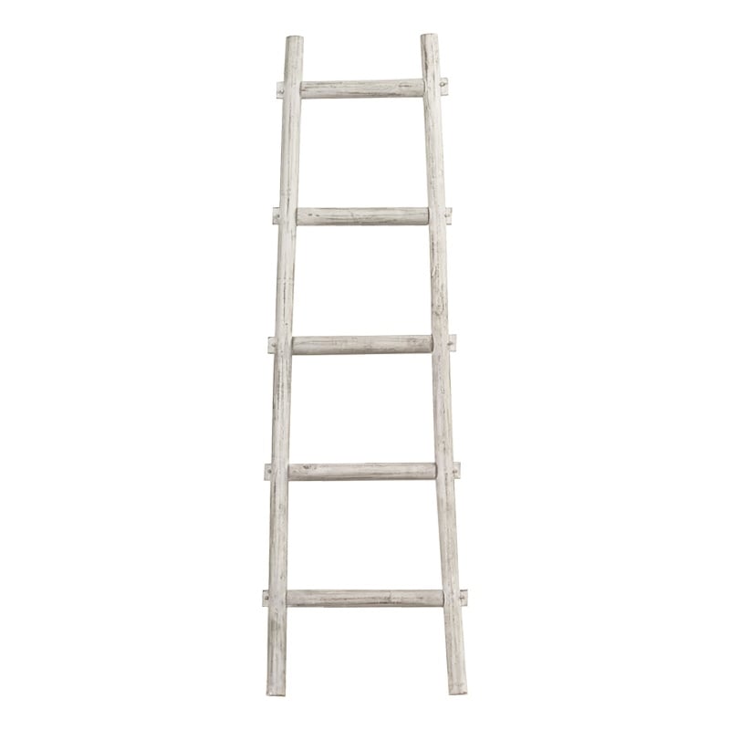 Benjara Transitional Style Wooden Decor Ladder with 5 Steps- White