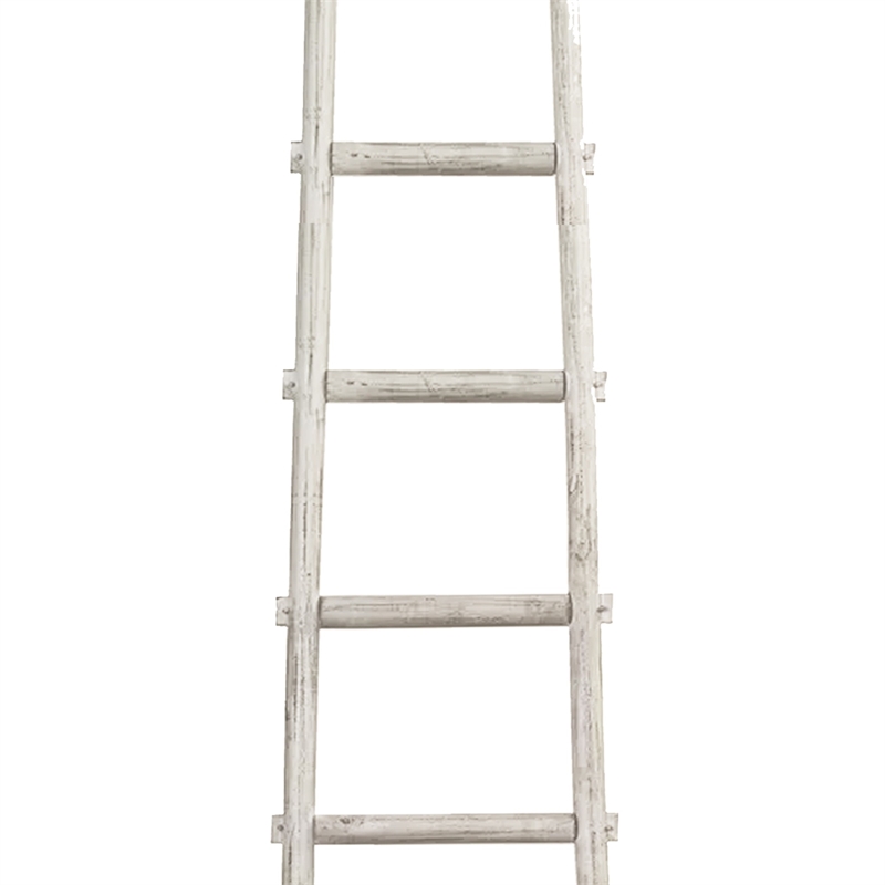 Benjara Transitional Style Wooden Decor Ladder with 6 Steps- White