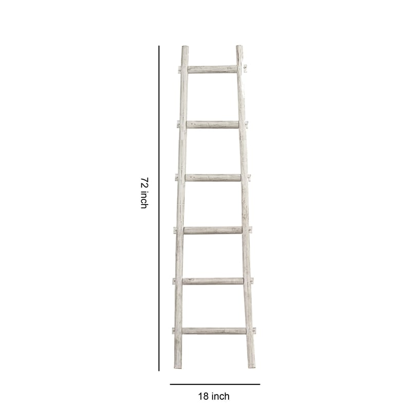 Benjara Transitional Style Wooden Decor Ladder with 6 Steps- White