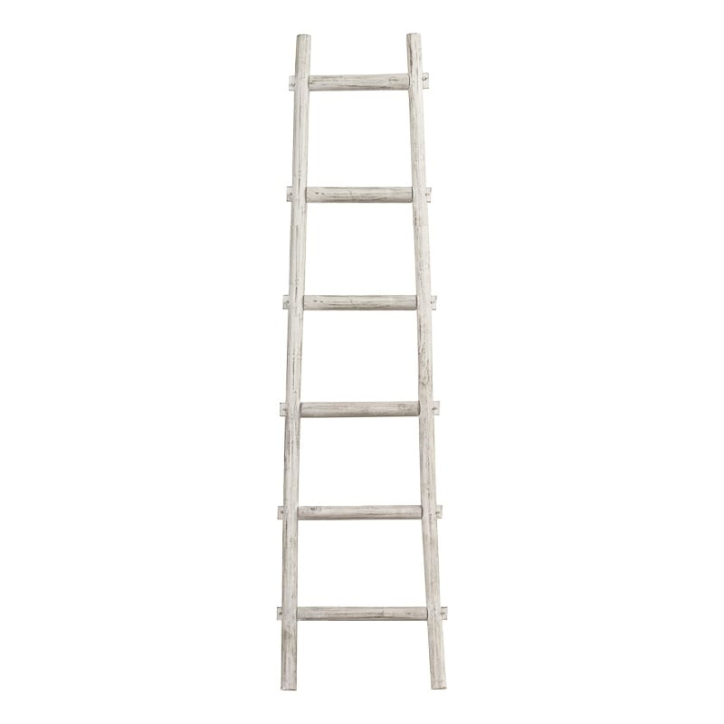 Benjara Transitional Style Wooden Decor Ladder with 6 Steps- White