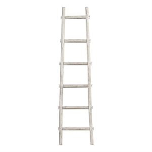 Benjara Transitional Style Wooden Decor Ladder with 6 Steps- White